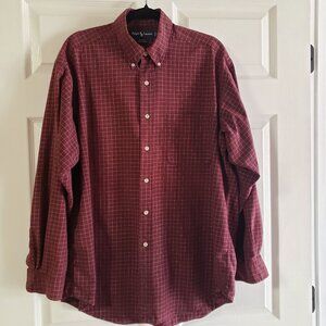 Ralph Lauren Mens Blake Cotton Button Down Shirt Long Sleeve Burgundy Size Large